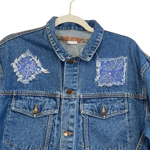 Vintage 90s Pepe World Style Jeans Crop Denim Jean Jacket  Size M - Picture 3 of 16